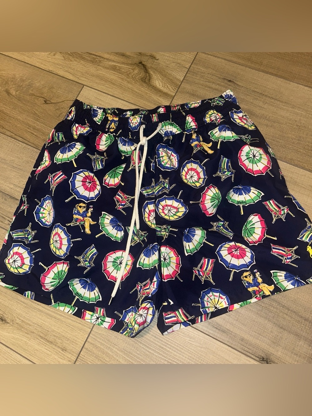 Polo Ralph Lauren Bear and Umbrellas Mens L Swim Trunks Shorts Swimsuit Preppy